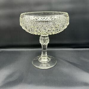 Vintage Indiana Glass Pedestal Diamond Cut Compote Candy Dish 7"